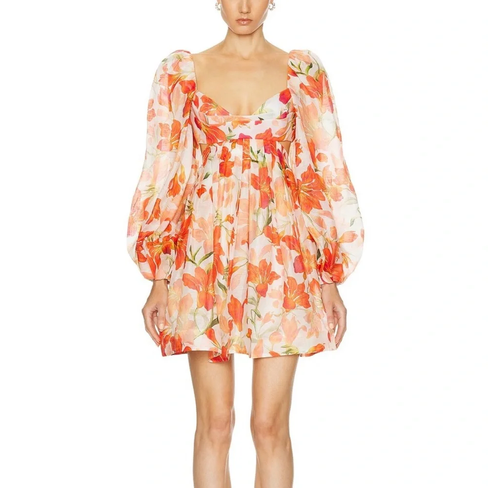 Zimmermann Orange and Cream Floral Mini Dress - Picture 3 of 7